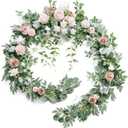 Ling's Moment 9FT Flower Garland for Backdrop Decoration - Wedding Arch Flowers, Eucalyptus & Rose, Artificial Floral Garland for Mantle - Sweetheart Table Decor for Ceremony, Christmas, Emerald Tawny