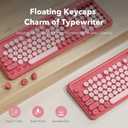 Wireless Keyboard and Mouse Combo, Cute Full-Size Typewriter-Style Keyboard, Retro Round Keycaps, Phone/Tablet Holder, 3-Level DPI Mouse, 2.4GHz Cordless for Mac Windows PC Laptop, Trueque CK13, Rose