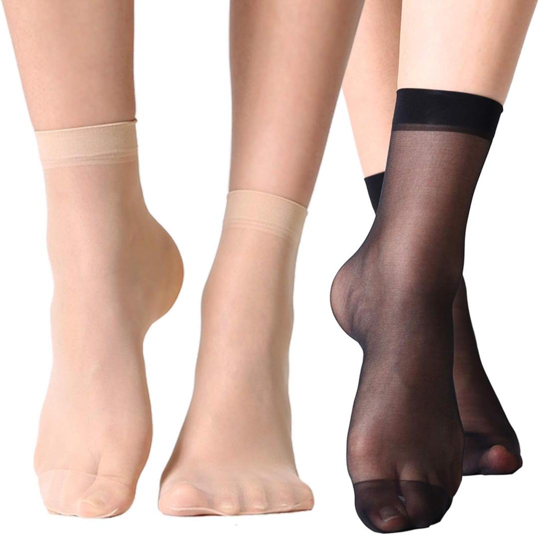 MANZI 12 Pairs Women's Ankle High Sheer Socks (6 Pairs Black,6 Pairs Nude)