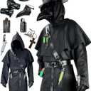 Absolute Vibe Plague Doctor Costume Set Halloween Props Renaissance Medieval Monk Priest Cosplay Outfit Mask Hat Robe Cane (Medium)