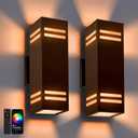 Smart Outdoor Wall Lights 2 Pack, IP65 RGB Wall Lights Up Down Outdoor Lights Color Changing, RGBCW APP Control Exterior Lighting Fixture Compatible with Alexa Google Assistant (Bronze)