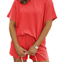 MARZXIN Women's 2 Piece LargeOutfits Summer Tracksuit Ribbed Textured Knit Loose Lounge Shorts Set Short Sleeve Matching Sets (Top: L, Bottom: M)