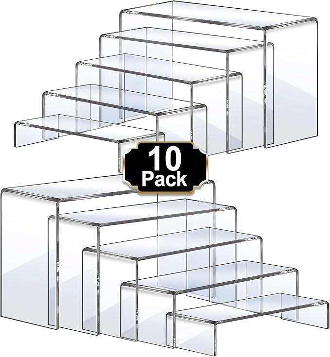 Large Acrylic Risers, 10 Pcs 2 Set Riser Display Shelf, Clear Rectangular Display Stands Set, Transparent Shelves for Decor, Showcase Holder for Cupcake