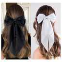6Pcs Large Bows Hair Clips for Women Girls Long Tail Hair Ribbon Silky Satin Barrettes Coquette Hair Bows Accessories (Black/White)