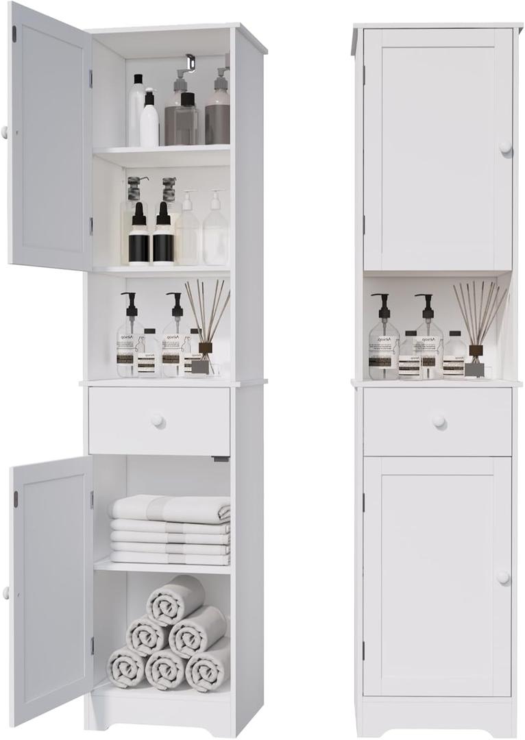 Viaozutis Tall Bathroom Cabinet, Storage Cabinet with 2 Doors & 2Drawer, with Ajustable Shelve, for Bathrooms, Kitchens,Entrances,BedroomsWhite