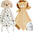 CREVENT Cozy Plush Baby Security Blanket, Loveys for Baby Girls and Boys, Birthday (Dog + Lion)