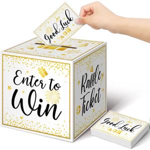 Colarr Raffle Box Gold Brass Donation Box Ballot Safe Suggestion with Raffle Tickets Cards Ballot with Slot Collection Voting Bowl Holder Gifts(1 Pack)