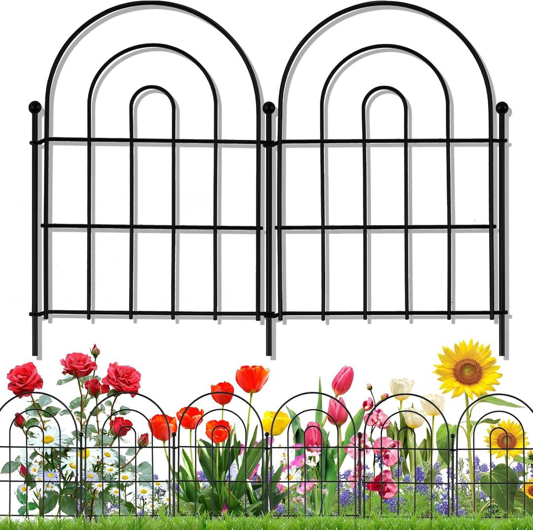10 Pack Decorative Garden Fence Animal Barrier: 22 in(H) x 10 ft(L) Border Flower Rabbit Garden Fencing Small Arched Rustproof Metal No Dig Fence Landscape Decor for Yard (10 Panels - 17 in(H) X 10.83 ft(L), Black)