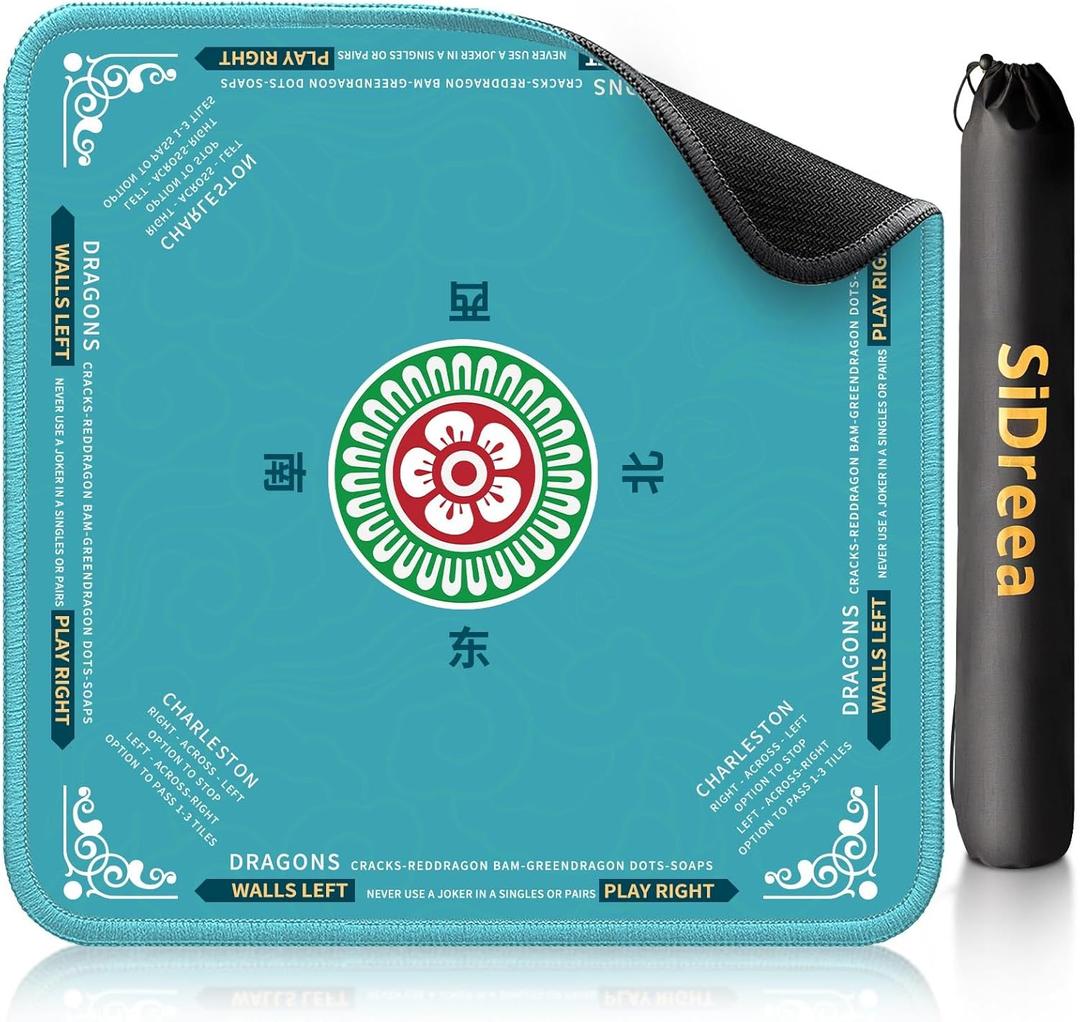 Mahjong Mat, 32.432.4 Inch Noise Reduction Anti-Slip Mahjong Mat for Table, Mahjong Table Mat for Poker, Card, Board Games Table Mat, Tile Games, Dominoes (Teal)