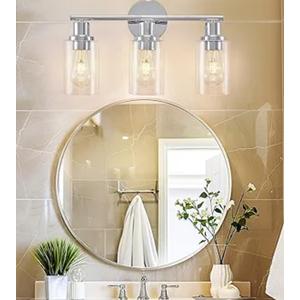 DLLT 3-Light Bathroom Light Fixtures: Chrome Modern Vanity Lights with Clear Glass Shade - Bathroom Wall Lamp for Mirror Kitchen Living Room