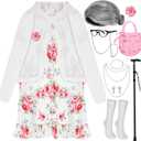 MGparty 100th Day of School Costume for Girls, Old Lady Costume for Kids, Grandma Cosplay Dress Up Accessories (110cm)