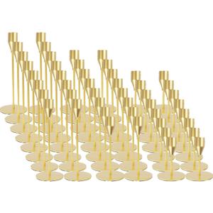Matte Gold Candle Holders Bulk Painted Gold Metal Candlesticks Fit 0.8 Inch Taper Candles Decorative Metal Candelabra for Wedding Home Holiday Anniversary Party Dinning Table Decors (Set of 48)