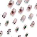 Red Silvery Glitter French Tip Press on Nails Christmas Medium Square Fake Nails with Vortex & Bow Designs Colored Light Xmas Nails Press ons Snowflake Winter False Nails for Women Holiday Kit