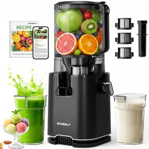 ECOSELF 3-in-1 Juicer Machines with 3 Filters (For Juice/Sorbet/Nut Milk), Slow Masticating Juicer With Wide Mouth Hopper For Vegetables & Fruits, Large Capacity, Juicer for Family (With Pusher) (Premium Black)