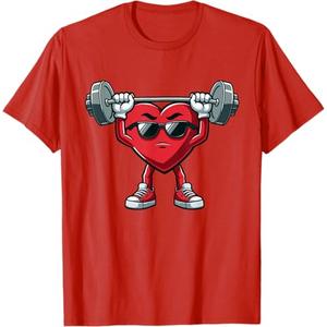 Healthy Heart Heart Disease Awareness Weightlifting Funny T-Shirt, Red, S