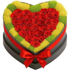 30 Preserved Roses, Petite Forever Flowers for Delivery in Designer Heart-Shaped Box, Long-Lasting Buds, for Women, Eternal Rose Bouquet for Girlfriends Birthday (Red)