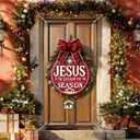 Merry Christmas Door Cover 35x71 Inch Front Porch Door Banners Decoration Winter Jesus Reason Season Banner for Sign Background Party Indoor Decor