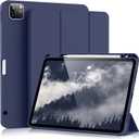 Aoub New iPad Pro 11 Inch Case 2022/2021 with Pencil Holder [Support 2nd Gen Pencil Charging] Trifold Stand Case with Soft TPU Back Cover, Auto Sleep/Wake, Navy