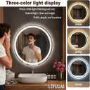 LTFUUAI 24" Round LED Bathroom Mirror with Lights, Smart Touch 3-Color Dimming Lighted Vanity Mirror wall Mounted, Anti-Fog Shatterproof with Front & Back Light, for Bathroom Vanity