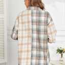 ZAFUL Womens Plaid Shirts Button Down Shacket Long Sleeve Collared Business Casual Blouses Tops (S)