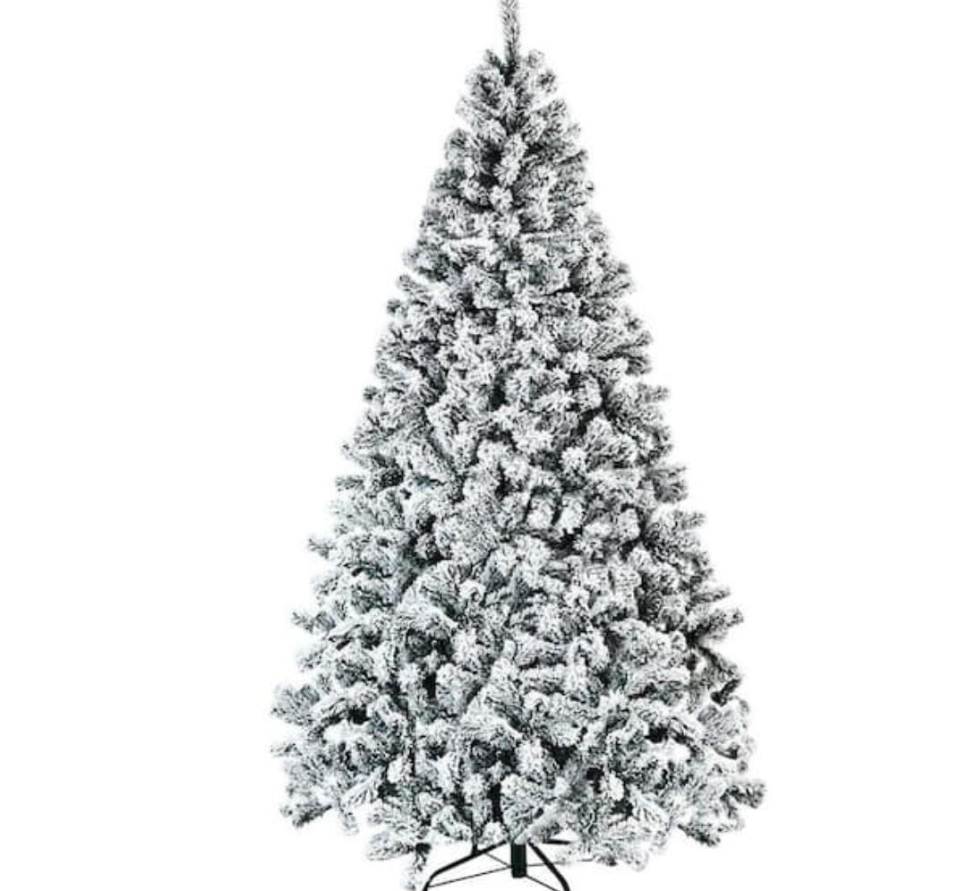 7.5 ft. Unlit Premium Snow Flocked Hinged Artificial Christmas Tree with Metal Stand