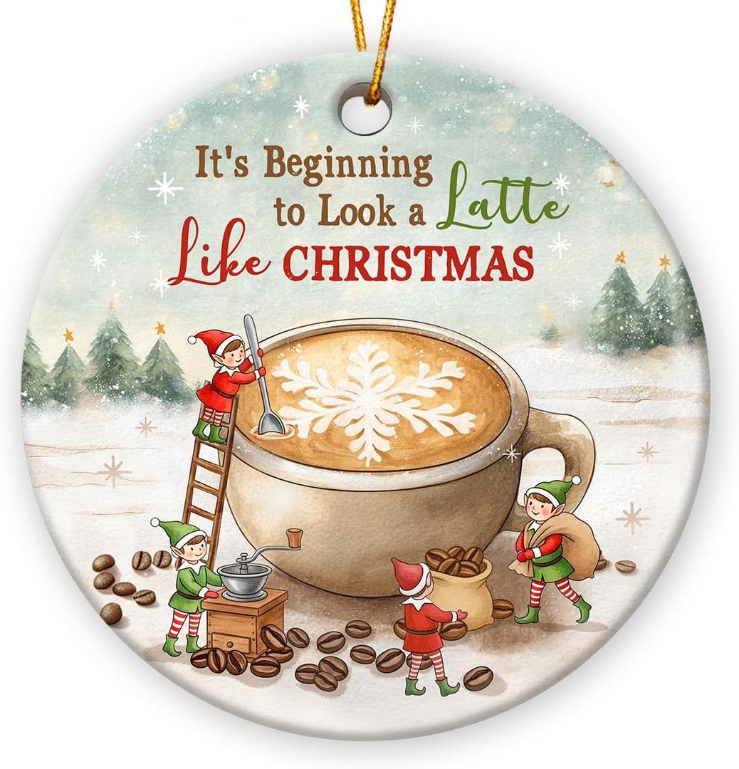 4 x Coffee Cup Christmas Ornament 2025 - Funny Latte Ornaments for Christmas Tree, Coffee Ornaments for Women Men, for Friends Coworkers Neighbors