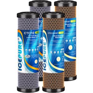 ICEPURE 2-Stage 2.5" x 10" Whole House Water Filter Cartridge Replacement Combo Kit, 1 Micron Activated Carbon Block Filter and KDF Compatible with WFPFC9001, SCWH-5, WHCF-WHWC, FXWTC, CBC-10, 2 PACK
