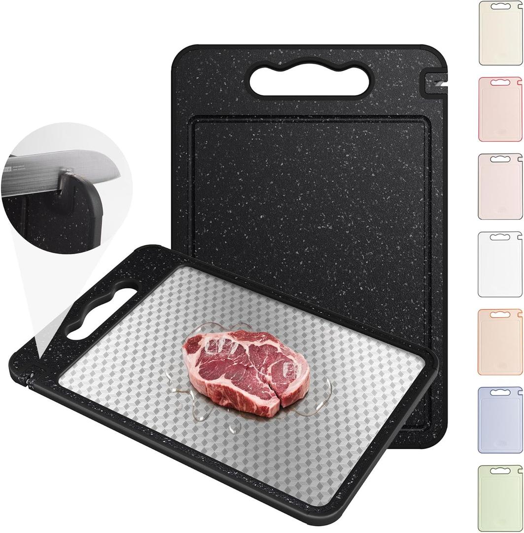 Stainless Steel Cutting Board with Handle Best Non-toxic Chopping Large Metal Meat Butcher Block Mesh Design Madera Glass Marble Kitchen Cutting Chopping Boards Gifts for Women Mom Grandma (Black/White)