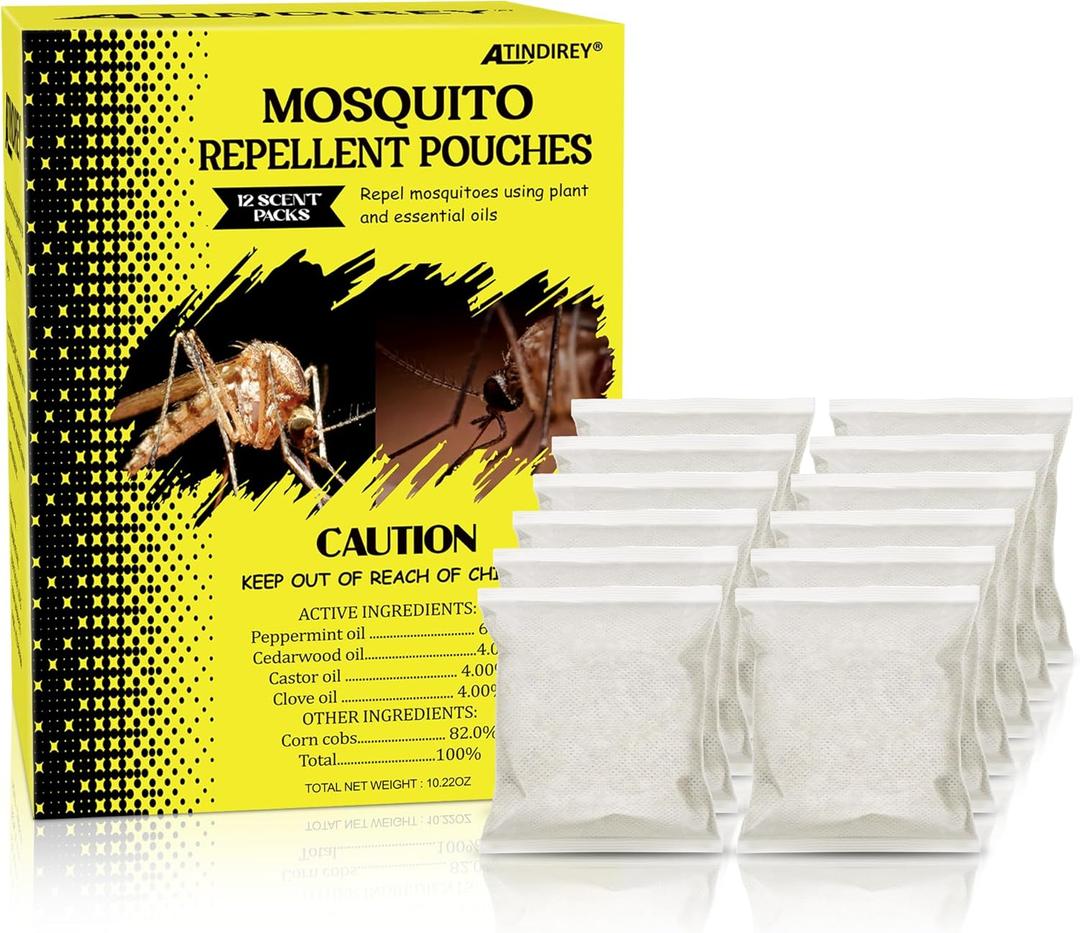 Mosquito Repellent Pouches - Outdoor, Indoor, Travel Size | 30-Day Protection, Non-Toxic & Plant-Based | Safe for Kids, Pets | Patio, Camping, Yard Defense (12, Yellow)