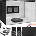 Portable Airbrush Spray Booth with Dual-Fan Ventilation & 3-Color Shadowless LED Light, Large Foldable Hobby Paint Booth Kit with Turntable & Exhaust Hose for Models, Crafts, and Miniature Painting