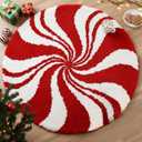 Christmas Bathroom Rugs, Candy Cane Bath Mat for Peppermint Christmas Decor, Winter Rugs Decorations, Absorbent Bathtub Doormats Non Slip Washable, 24 x 24 Inch