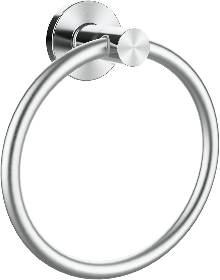 Brushed Silver Towel Ring, SUS304 Stainless Steel Hand Towel Holder for Bathroom Kitchen, Modern Style Towel Hanger, Thicken Ring Towel Holder, Towel Rack Round Wall Mounted (1, Brushed Silver)