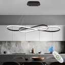 LED Chandelier,39.4inch Modern Led Pendant Light with Remote,Dimmable Black Chandelier for Dining Room,Adjustable Height 45W Aluminium Contemporary Ceiling Hanging Light Fixture for Kitchen