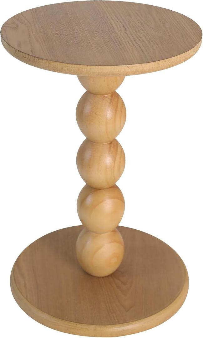 Round Wooden Side Table with Stacked Ball Pedestal Base, Accent Nightstand for Living Room, Bedroom, Corners (Natural) Round Wooden Side Table with Stacked Ball Pedestal Base, Accent Nightstand for Living Room, Bedroom, Corners (Natural)