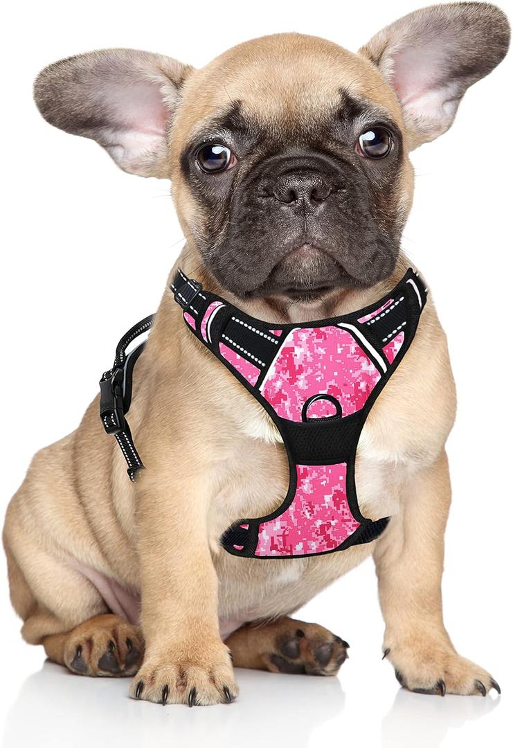 BARKBAY No Pull Dog Harness Large Step in Reflective Dog Harness with Front Clip and Easy Control Handle for Walking Training Running, (Pink camo, S)