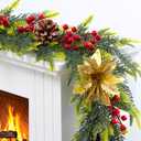 6.5FT Christmas Garland with Star Lights,Prelit Christmas Decorations,Lighted Garland with Battery Operated,Golden Flower Denser Realistic Gradient Xmas Greenery,Home Decor for Mantle Fireplace Table