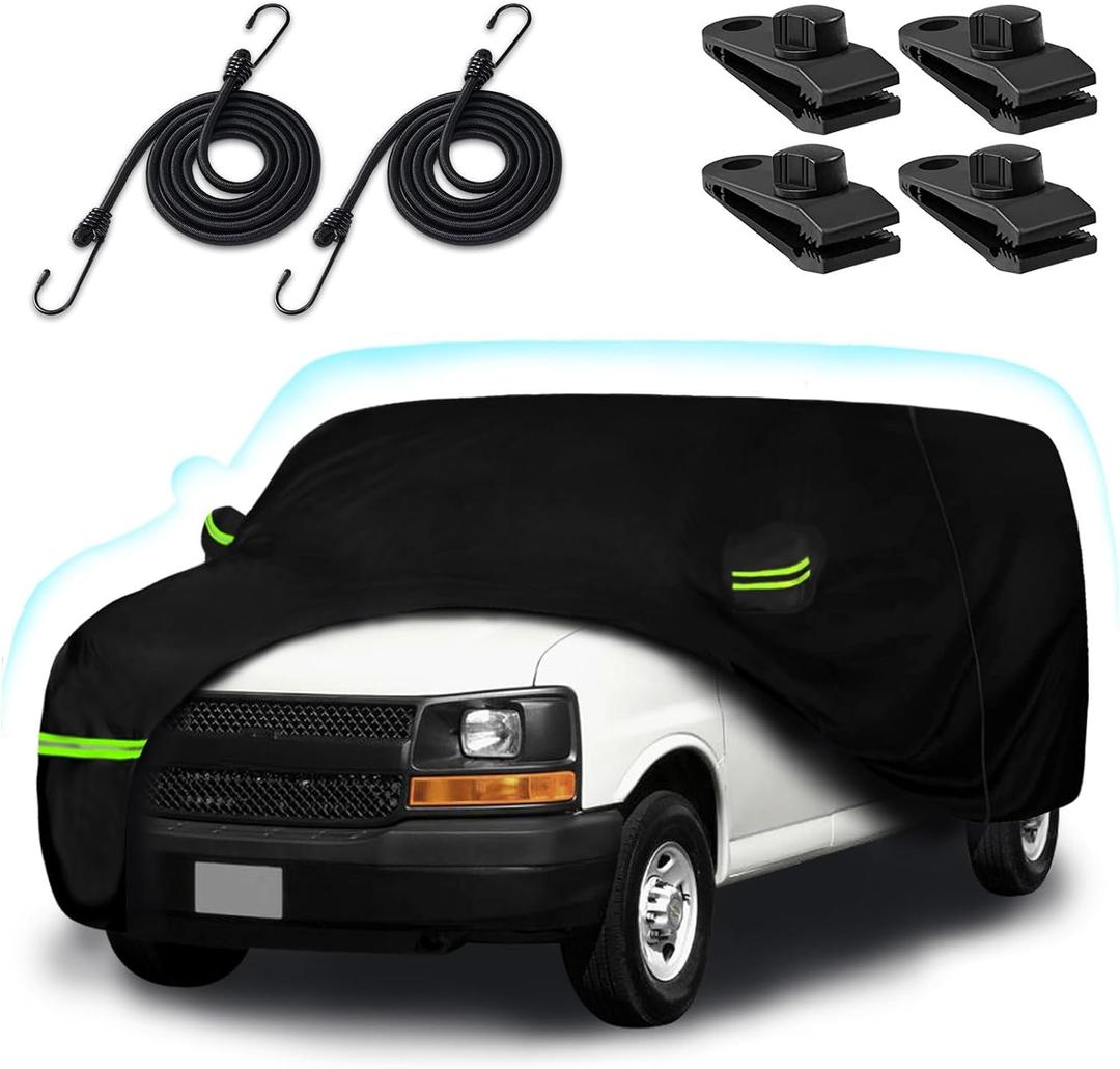 Car Cover for 2003-2026 Chevrolet Express Van/GMC Savana Cargo Van 1500/2500/3500 Regular SWB, Waterproof 210T Sun Rain UV Dust Snow Protection Car Cover with Zipper Door & Windproof Straps