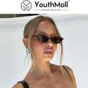 Retro Oval Sunglasses for Women Small Oval 90s Sunnies Trendy Narrow Cat Eye Vintage Shades 2 Pack