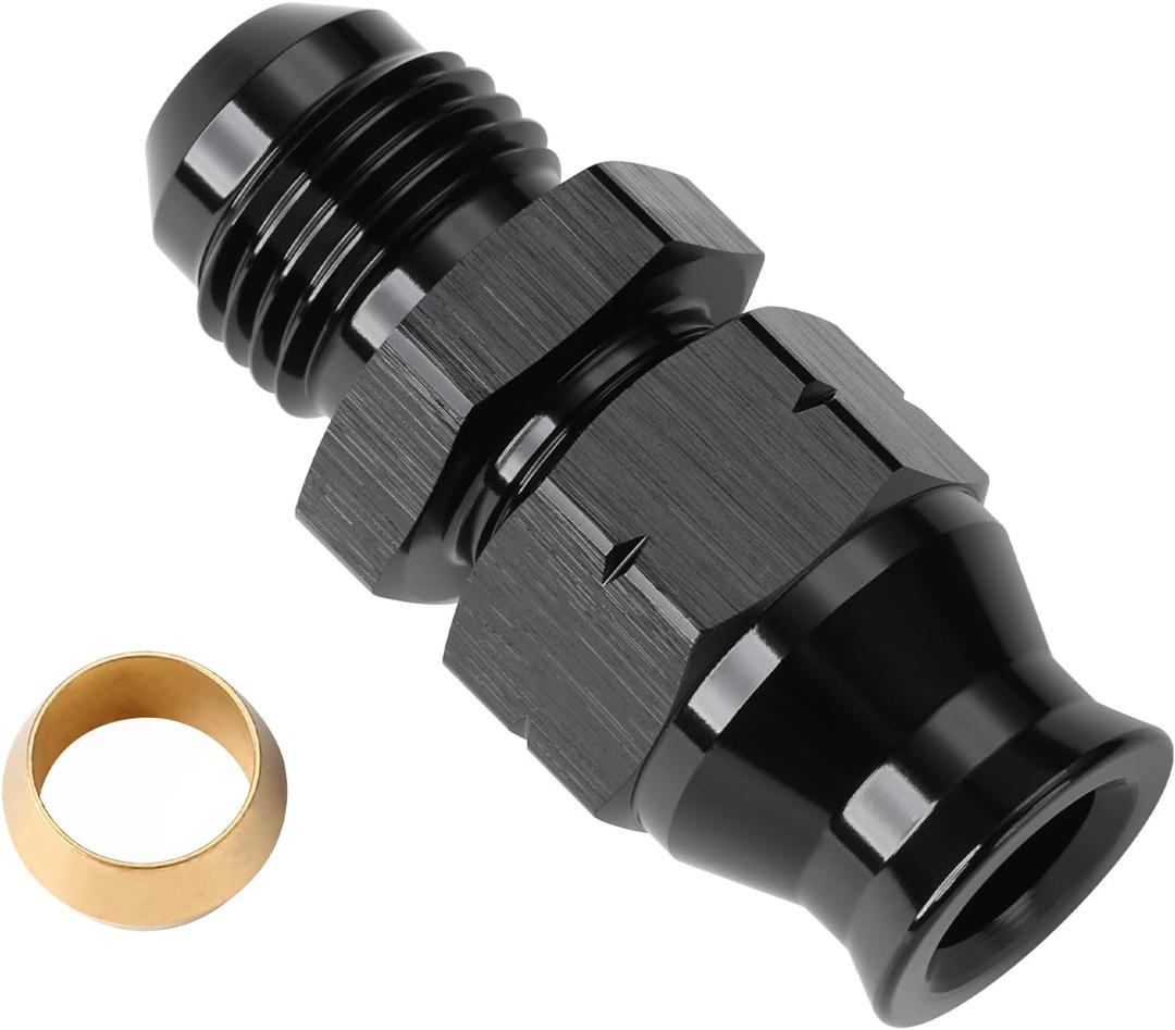 6AN Male Flare to 5/16" Hardline Compression Fitting Adapter Straight Aluminum Black