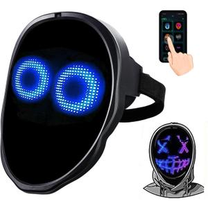LED Mask Face Transforming, App-Controlled Light Up Mask with Gesture Sensing, DIY Custom Display, Rechargeable LED Mask for Halloween, Party & Cosplay
