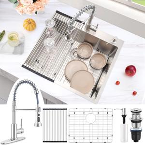 Herogo 2522 Inch Drop In Single Bowl Kitchen Sink, Stainless Steel 10'' Deep Utility Sink for Rv Bar Outdoor Farmhouse Laundry Room, 25x22 Inch