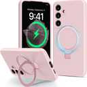 for Galaxy S25 Case with Stand, Slim Liquid Silicone Phone Cases for Samsung Galaxy S25 Compatible with MagSafe, Full Camera Protection Magnetic Kickstand Cover Case for Samsung S25, Pink