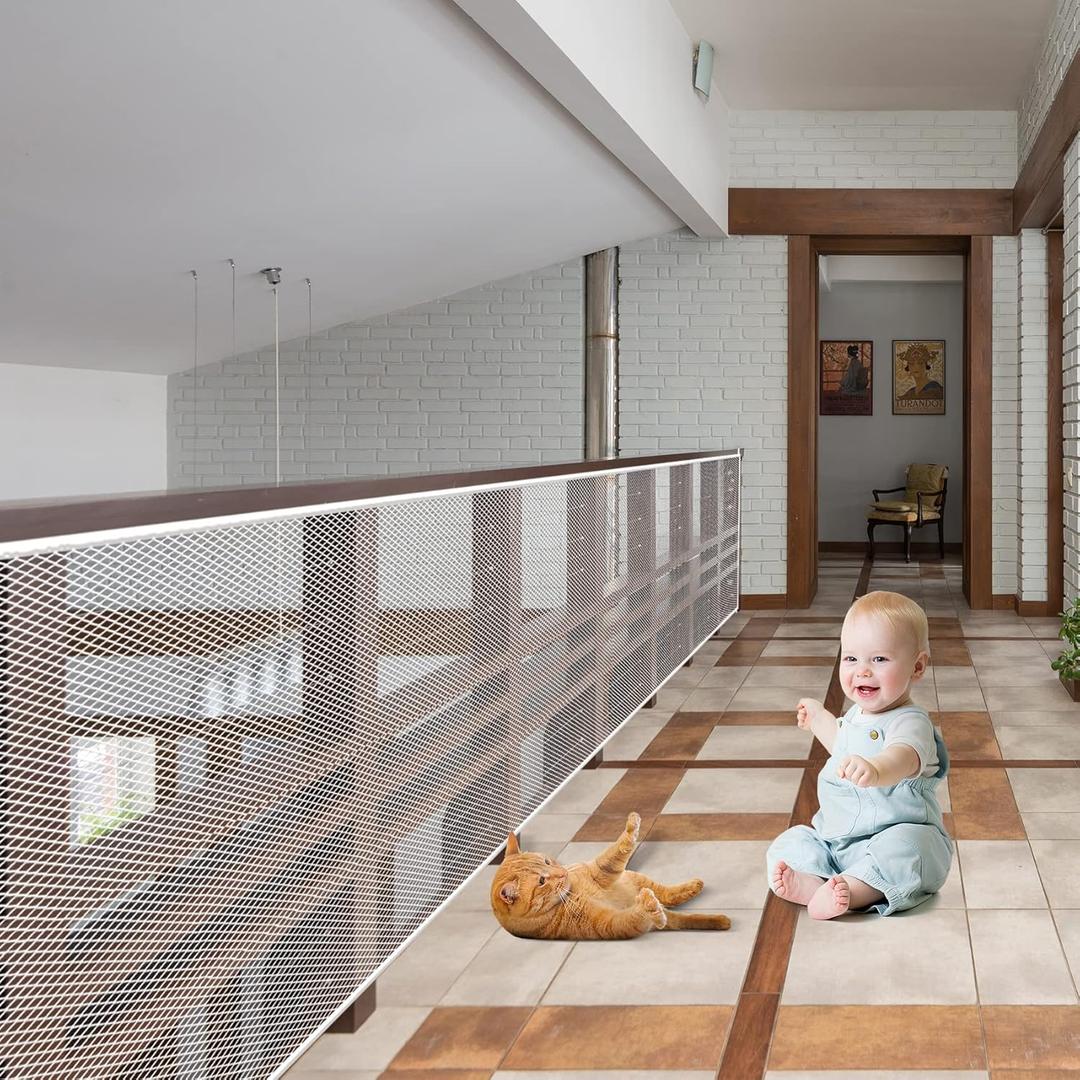 JIFTOK Baby Gate for Stairs, Banister Guard for Kids, Pets, Toys, 18ft L x 2.66 ft H, Mesh Netting Safety Net for Balcony Rail Stair, Stairway Net Baby Safety Products for Indoor & Outdoor (White)