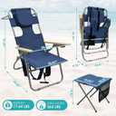 16" Tall Backpack Beach Tanning Chair with Camping Stool for Adults, Heavy Duty 5-Position Folding Beach Chair with Face Hole 265LBS Navy