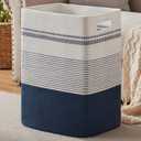 Laundry Hamper, Large Woven Rope Tall Laundry Basket with Handles, 22" X 17" X 13", Decorative Storage Basket for Clothes and Blankets in Living room, Bedroom, Dark Blue& White (80L)