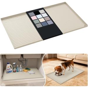 URMONA Waterproof Silicone Under Sink Mat 31'' x 22'' Shelf Liner for Kitchen and Bathroom, Cabinet and Counter Protector, Storage and Organizers, Litter Mat, Pet Cat Puppy Essentials(Cream)