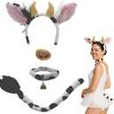 Nicky Bigs Novelties Cow Costume Set For Adults Black White Dairy Cows Ears Headband With Horn Tail Nose Collar Cowbell Necklace Animal Halloween Costumes Accessory Kit