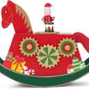 Cottage Garden Rocking Horse Gears Red 9 inch Wood Musical Holiday Figurine Plays We with You A Merry Christmas