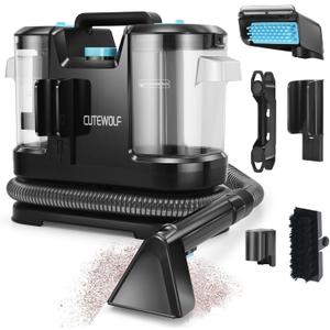 Cutewolf Portable Carpet and Upholstery Cleaner, Powerful Suction Carpet Cleaner with Dual Brush Heads, Deep Stain, Spot & Odor Remover for Carpets, Area Rugs, Couches, Auto Interior (Black)