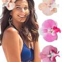 3Pcs Hawaiian Flower Hair Clip for Women Butterfly Orchid Hair Barrettes Flower Hair Clips with Pearl Summer Artificial Flowers Hair Clips for Beach, Bridal Hair Accessories(Orange+Pink+Purple)